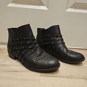 SO Black Ankle Boots with Studded Strap Design (See Sz Note)